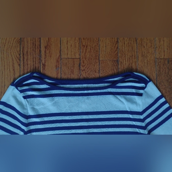 Old Navy Nautical Blue White Striped Boat Neck Long Sleeve T-shirt Sz M - Picture 2 of 9